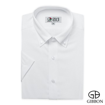 GIBBON天人紗涼感抑菌 男短袖襯衫 經典白(吸濕排汗/速乾/抗菌消臭/抗UV/冰絲涼感衣/商務襯衫)