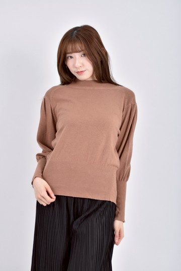 (M) 針織高領棕色長袖上衣
