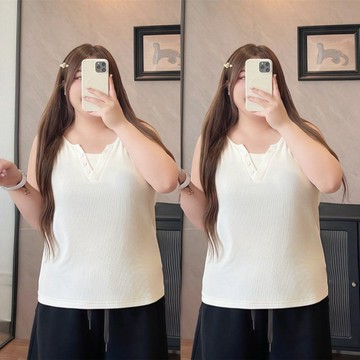 150.0kg大尺碼女裝設計感v領假兩件吊帶背心夏季胖mm無袖內搭打底上衣 YC316