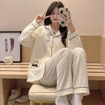 睡衣女春秋款長袖純棉兩件套裝冬天韓版網紅可外穿開衫全棉家居服