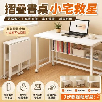 折疊書桌 移動電腦桌  簡易辦公桌 租屋傢俱 學生書桌 小空間桌子 帶輪書桌 居家工作桌 可收納桌子 臥室書桌