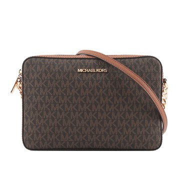 Michael Kors 金字滿版LOGO拚色方形鏈帶斜背包(咖啡色) 35F8GTTC3B BROWN
