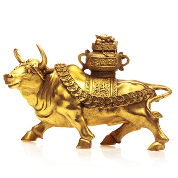 黃銅牛擺件大小號聚寶盆牛中式復古家居吉祥物工藝禮品擺設