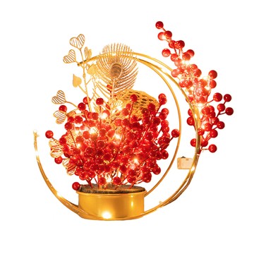 Viita 新春喜慶紅果花籃/DIY造型新年擺飾 平安喜樂 附贈燈串