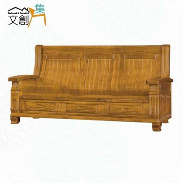 文創集 羅濤柚木色三人座柚木實木椅(底部抽屜可收納)