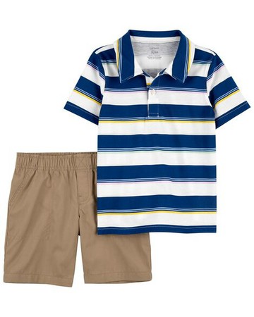 Toddler 2-Piece Striped Henley & Canvas Short Set