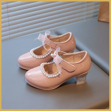 🧸百搭童鞋🧸女童高跟鞋公主兒童皮鞋2026新款春秋女孩珍珠單鞋蝴蝶結演出鞋子 FFXI