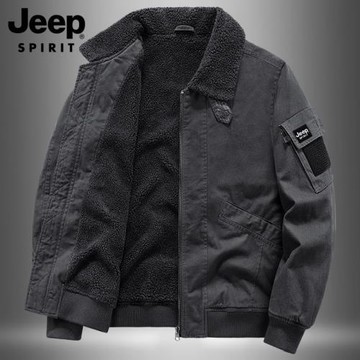 JEEP吉普飛行員棉服男士秋冬季純棉保暖加絨加厚工裝休閑寬松棉衣
