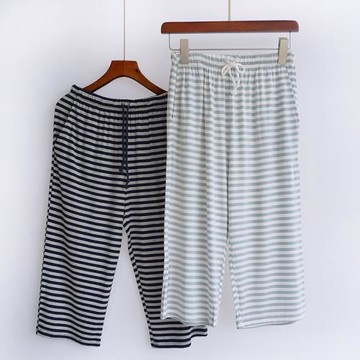 莫代爾睡褲女條紋七分褲可外穿休閑運動瑜伽夏季薄款透氣家居褲