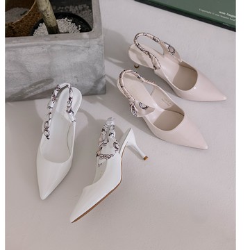 【早春新品】HS 韓系千金絲帶後鉤跟鞋 白