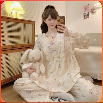 🥇台灣出貨🥇 250斤胖mm特大碼睡衣女寬鬆長袖長褲ins風鞦鼕款防凸休閒可愛卡通 ✨️滿額免運✨️147-12-B