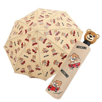 MOSCHINO 8340 滑板小熊圖案自動摺疊晴雨傘.卡其