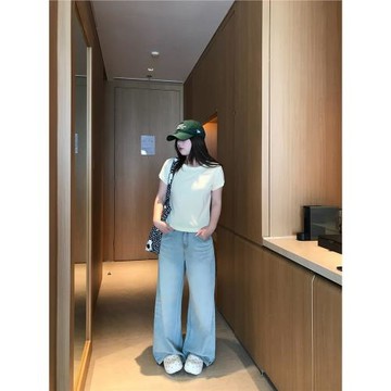 Vegetable Orbs仲夏海風 通勤百搭淺藍色牛仔褲寬松闊腿褲直筒褲