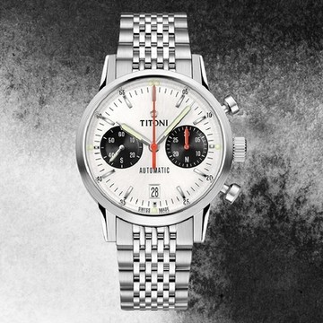 TITONI 梅花錶 傳承系列 x CAFE RACER 94020S-680 熊貓計時機械錶 白面 41mm