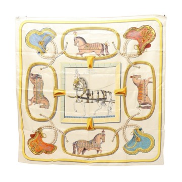 HERMES 愛馬仕 GARND APPARAT Carre 90 絲巾 奶油白色 絲綢 H001364S 45 【二手名牌BRAND OFF】