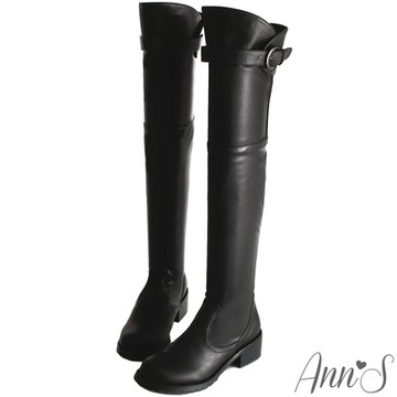 Ann’S貼腿版-美腿曲線花苞釦帶貼腿過膝靴-黑