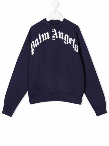 Palm Angels Kids - logo print crew neck sweatshirt - kids - Cotton - 8 yrs - Blue