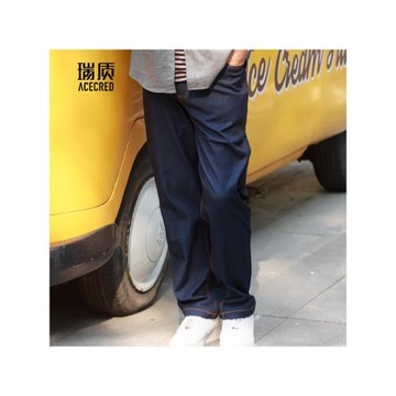 爸爸牛仔褲男中老年人松緊腰秋裝褲子中年休閑褲寬松春秋季長褲