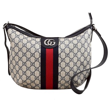 GUCCI 598125 Ophidia GG 經典印花肩背/斜背彎月包.深藍邊