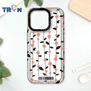 TRON iPhone 16 Pro 條紋透明小花A款 防摔太空載具殼 透白 軟硬 手機殼