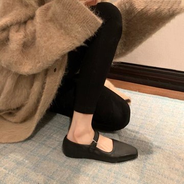 2025春秋新款法式復古瑪麗珍女鞋一字帶淺口單鞋女平底方頭樂福鞋