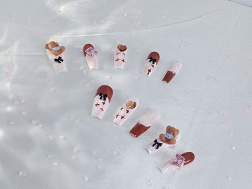 【YUE】奶茶甜熊 - 立體角色手工穿戴甲 S碼