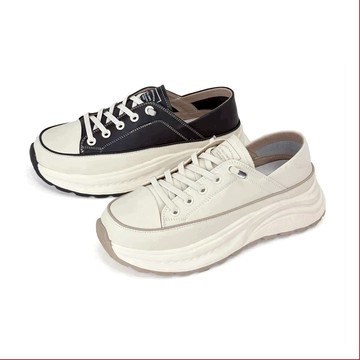 【Robinlo】休閒鞋 小白鞋 真皮小白鞋 (ARIES 時尚簡約免綁帶真皮休閒小白鞋) 經典黑/奶油白