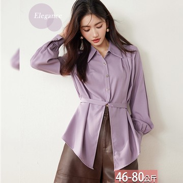 翻領壓褶蝴蝶排釦飄帶收腰開衩襯衫 M-XL【714482X】【現+預】☆流行前線☆