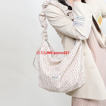 EHOOO原創小碎花燈芯絨包包女春季韓系慵懶風帆布袋大容量斜挎包