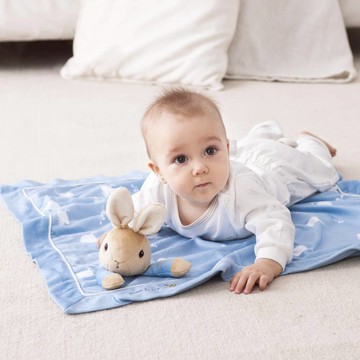 奇哥 - 比得兔安撫推車蓋毯禮盒/被毯禮盒 70x70cm(2色選擇 寶寶新生兒禮 滿月禮 彌月禮 嬰兒禮盒)-藍色