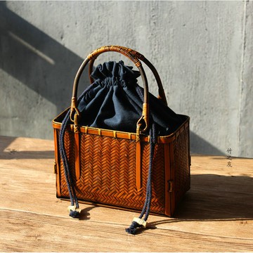 復古竹編包  手提包 全手工精編工藝品 日式 文藝休閑 茶具收納包