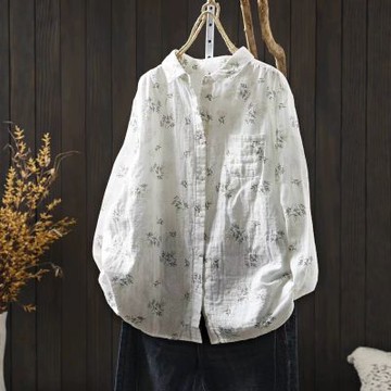 設計所在 棉麻隨性風 碎花雙層棉紗長袖襯衫(3色 M-L可選)