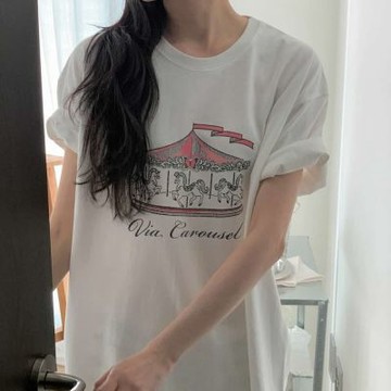 正韓女上衣 木馬短袖T恤FIE1195-創翊韓都