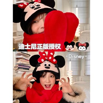 冬天毛絨圍巾保暖可愛帽子一體交叉圍巾加厚卡通兒童女生外戴圍脖