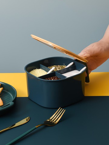 調料盒組合套裝四格一體廚房用品鹽罐家用大全多格帶蓋收納調味盒