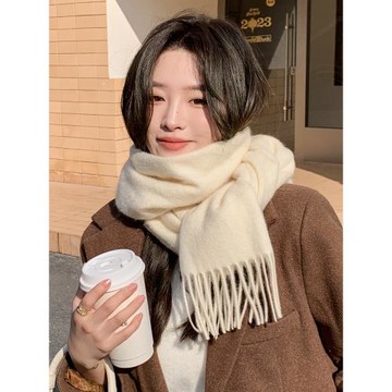尖貨100%澳洲白色純羊毛圍巾女2025新款冬季圍脖高級感生日禮物