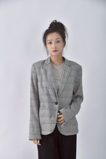 (S) zara西裝墊肩格紋黑色外套