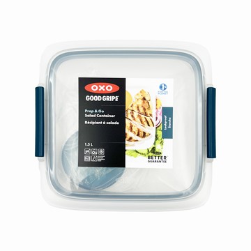 OXO Good Grips系列 Prep & Go 沙拉保鮮盒 1.5 L 防漏設計  2 個容器 + 2 個蓋子 + 1 個托盤  1組