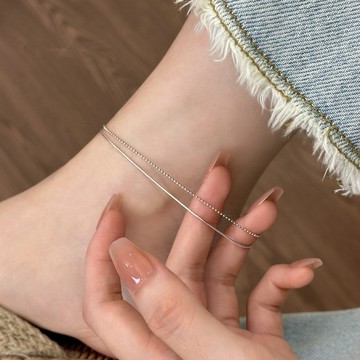 《現貨》眉兒銀飾 925純銀 雙層銀珠腳鍊 純銀戒指 腳鏈 夏天必備 蛇骨鍊