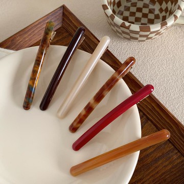 SORIDAL 極客時尚簡約一字夾6件組  象牙色、米色、豹紋、粉紅色、棕色、深棕色