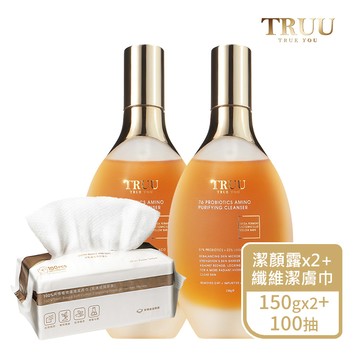 【TRUU 童】76酵母胺基酸淨膚潔顏露150g(防滑升級版)2入+100%純棉植物纖維潔膚巾(珍珠紋加厚版)1入