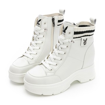 ✨迎新年 特殺65折起｜PLAYBOY 都會輕熟 真皮內增高襪靴-白(PY1667)