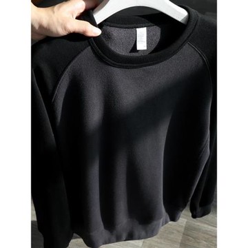 品質wu敵！340g重磅撞色插肩圓領衛衣美式復古黑灰色毛圈布打底衫