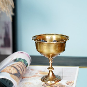 費靈家居進口黃銅金杯造型小高腳果碗 裝飾收納擺件輕奢復古裝飾