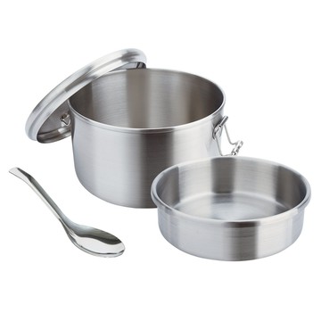 CLARE 晶鑽316雙層圓形便當盒 附湯匙 不鏽鋼 16cm 1.4L  不鏽鋼色  1個