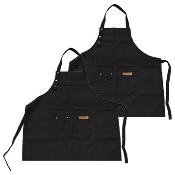 北歐風帆布圍裙 Set 2 加長綁帶 可調肩帶 口袋設計  經典黑  1組