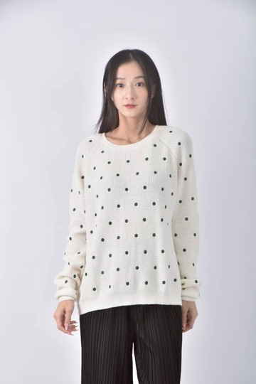 (XL) la chapelle綠色圓點白色毛衣