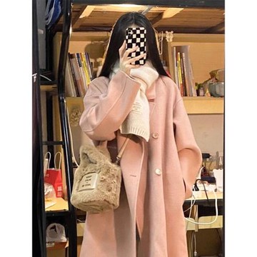 粉色毛呢外套女2025年秋冬季新款巨好看韓系赫本風小個子呢子大衣