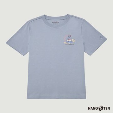 Hang Ten-女裝-厚磅棉復古女孩印花短袖T恤-天空藍