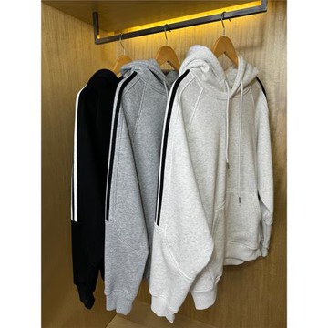 460G重磅連帽衛衣男秋冬款加絨加厚三杠潮牌寬松套頭帽衫上衣外套